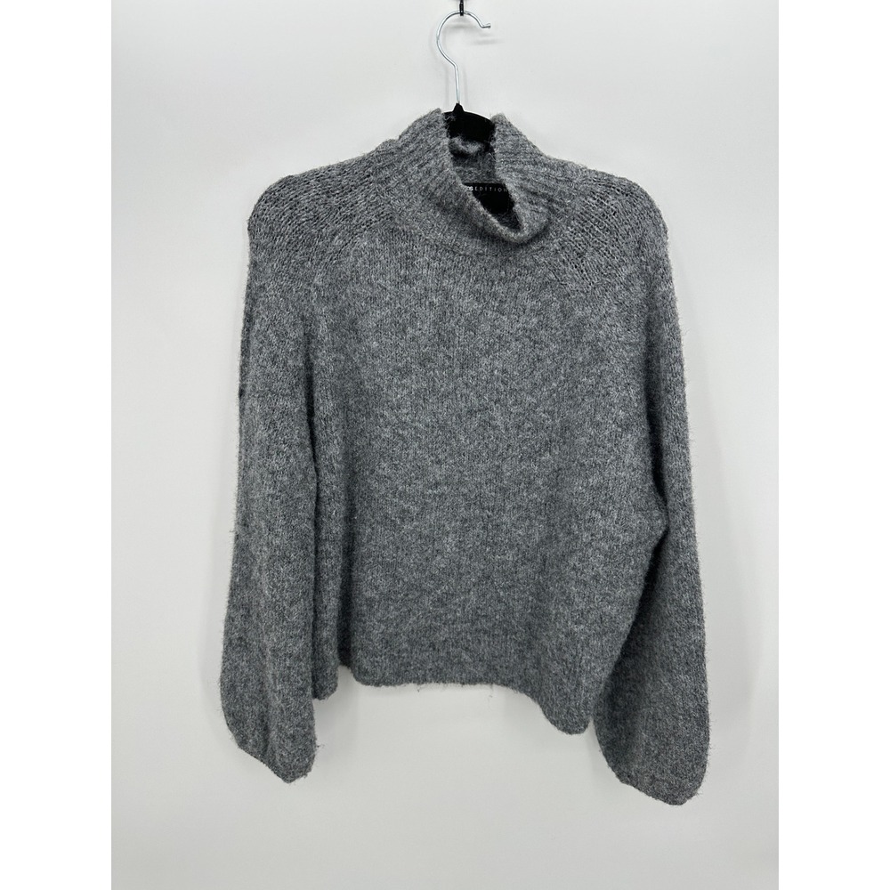 ASOS Womens Gray Wool Blend Mock Neck Balloon Sleeve Sweater Oversized Small S
